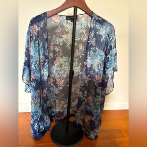 Mason + Mackenzie Navy Floral Sheer Kimono Cardigan XS